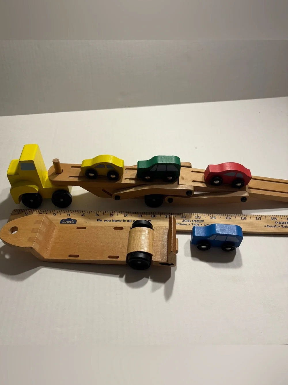 Melissa & Doug Flatbed Trailer, Double Trailer and Wooden Vehicle Set (7 pc)